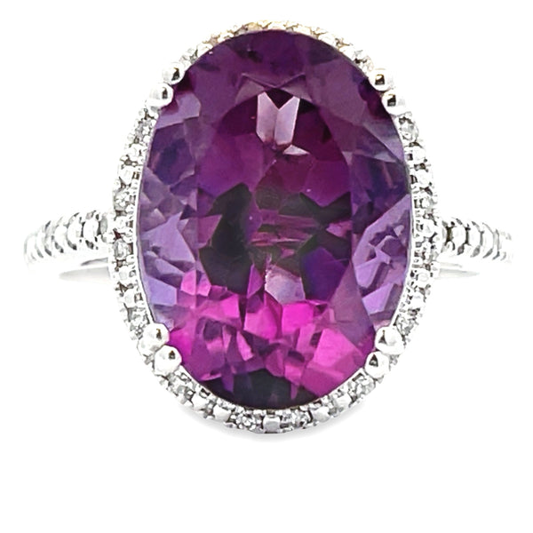 Natural 6.57ct Amethyst Diamond Ring 14KT White Gold