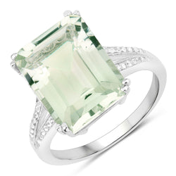 10.64 Carat Genuine Green Amethyst and White Topaz .925 Sterling Silver Ring