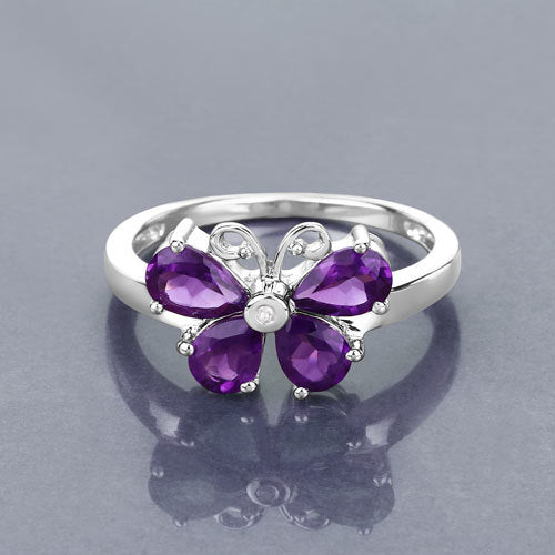 1.35 Carat Genuine Amethyst and Created White Sapphire .925 Sterling Silver Ring