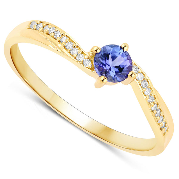 0.28 Carat Genuine Tanzanite and White Diamond 14K Yellow Gold Ring