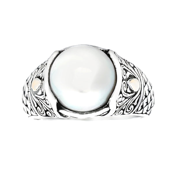 Natural FW Pearl Ring Sterling Silver 18KT Gold