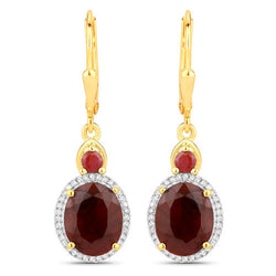 6.98 Carat Dyed Ruby and White Diamond .925 Sterling Silver Earrings