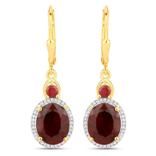 6.98 Carat Dyed Ruby and White Diamond .925 Sterling Silver Earrings