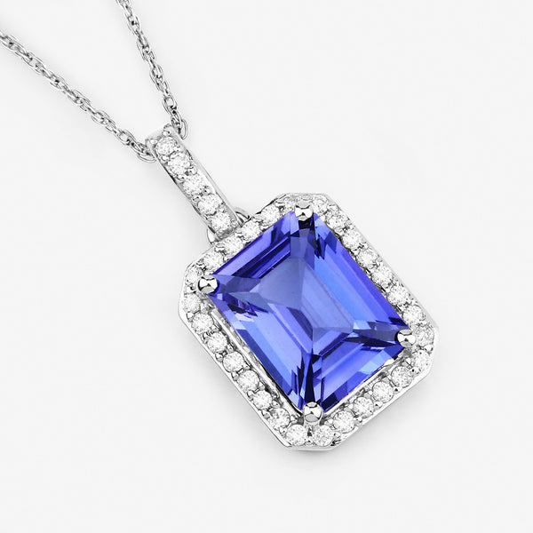 2.28 Carat Genuine Tanzanite and White Diamond 14K White Gold Pendant