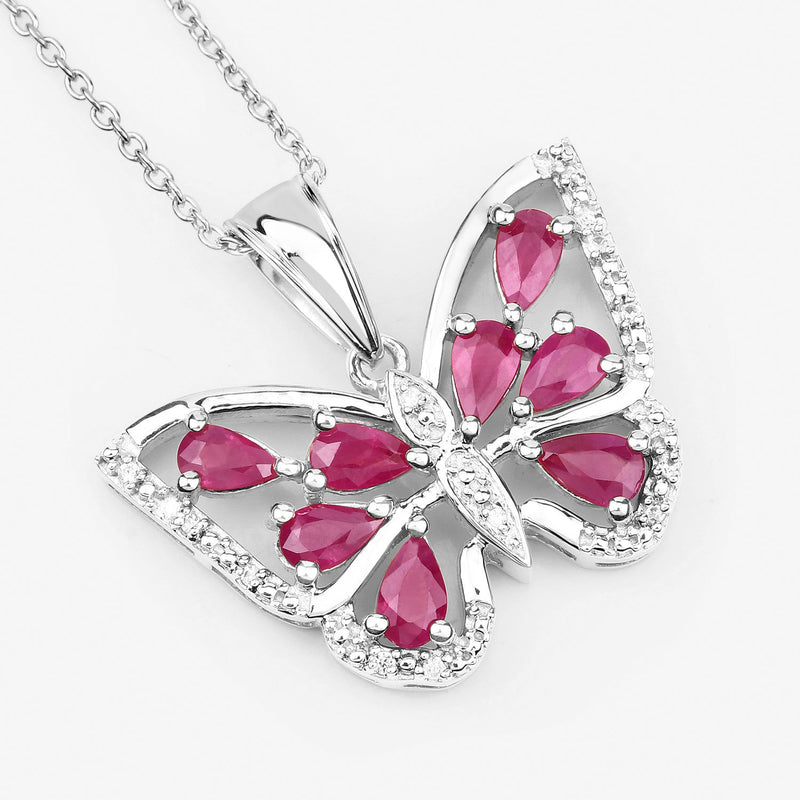 2.07 Carat Genuine Ruby and White Zircon .925 Sterling Silver Pendant