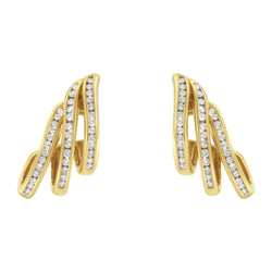 10K Yellow Gold 1.0 Cttw Round Brilliant Cut Diamond Spiral Multi Row Channel Set Open Hoop Pushback Stud Earrings (H-I Color, I1-I2 Clarity)