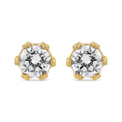 14K Yellow Gold 2.0 Cttw Round Diamond Crown Stud Earrings (I-J Color, I1-I2 Clarity)
