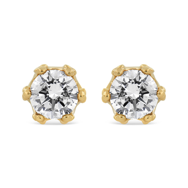 14K Yellow Gold 2.0 Cttw Round Diamond Crown Stud Earrings (I-J Color, I1-I2 Clarity)