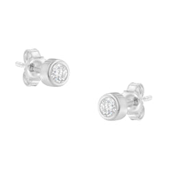 10K White Gold 1/5 Cttw Round Brilliant-Cut Near Colorless Diamond Bezel-Set Stud Earrings (H-I Color, I1-I2 Clarity)