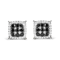 Men's 10K Yellow Gold 7/8 Cttw White and Black Diamond Composite Halo Stud Earring (I-J Color, I2-I3 Clarity)