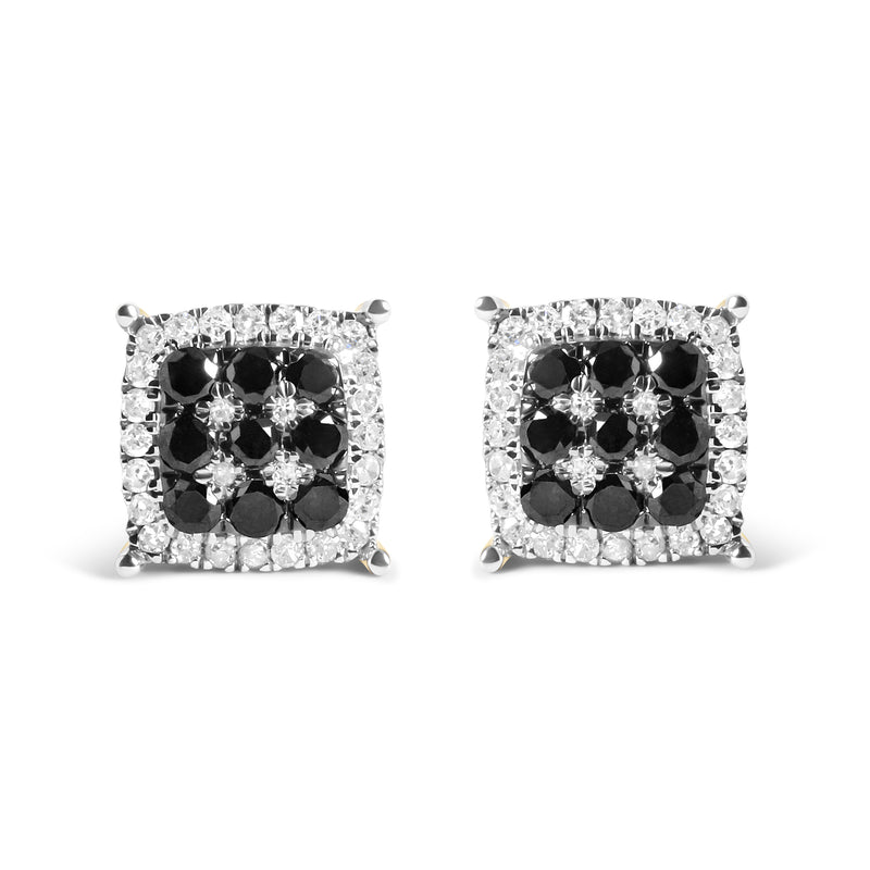 Men's 10K Yellow Gold 7/8 Cttw White and Black Diamond Composite Halo Stud Earring (I-J Color, I2-I3 Clarity)