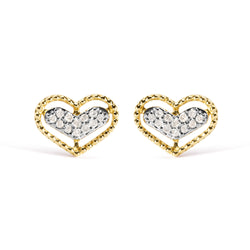 10K Yellow Gold 1/10 Cttw Diamond Heart and Beaded Halo Stud Earrings (I-J Color, I1-I2 Clarity)