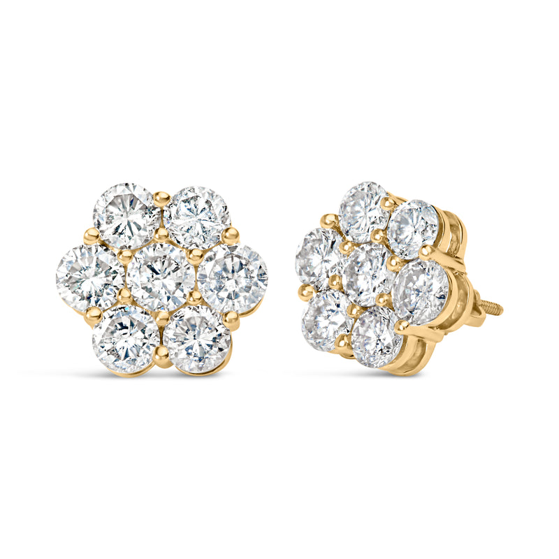 14K Yellow Gold 5.0 Cttw 7 Stone Floral Cluster Lab Grown Diamond Stud Earrings with Screw Backs (F-G Color, VS1-VS2 Clarity)