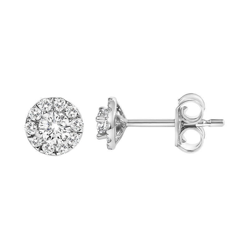 14K White Gold 1/3 Cttw Lab-Grown Diamond Halo Stud Earring (F-G Color, VS1-VS2 Clarity)