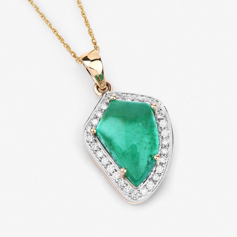 5.52 Carat Genuine Zambian Emerald and White Diamond 14K Yellow Gold Pendant