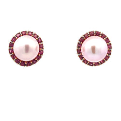 FW Pearl Rhodolite Garnet Earrings 18KT Rose Gold