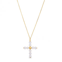 14k Yellow Gold Pearl Cross Pendant