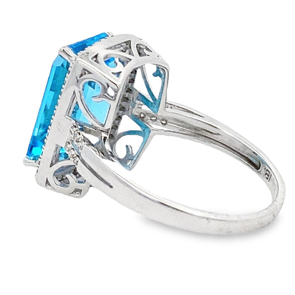 Genuine 5.97ct Blue Topaz Diamond Ring 14KT White Gold