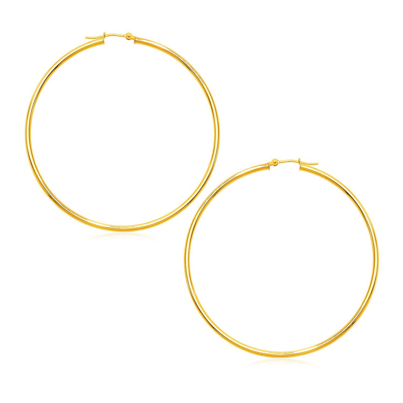 14k Yellow Gold Polished Large Round Hoop Earrings