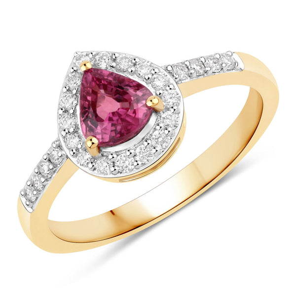 0.99 Carat Genuine Ruby and White Diamond 14K Yellow Gold Ring