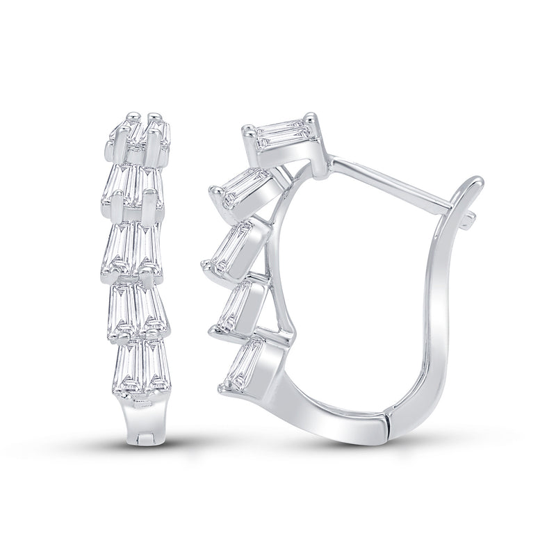 Cubic Zirconia Silvertone Huggie Earrings