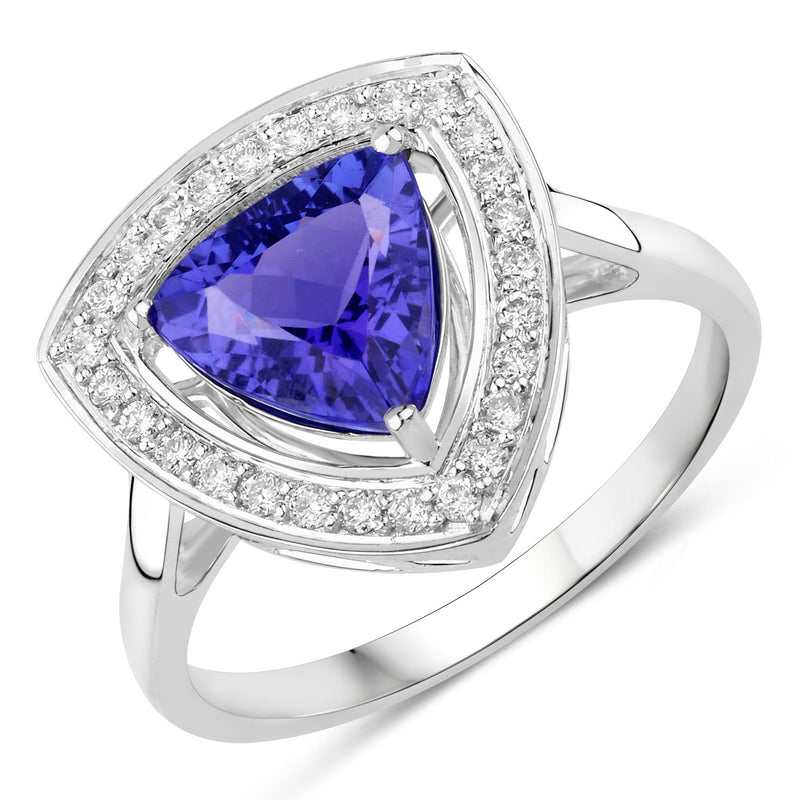 1.96 Carat Genuine Tanzanite and White Diamond 14K White Gold Ring