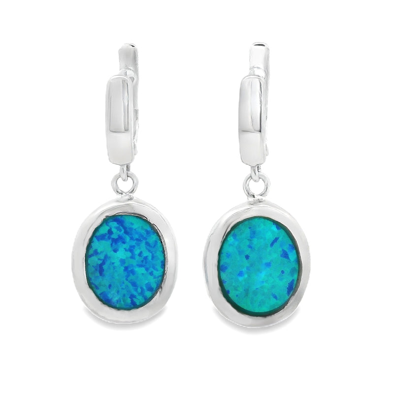 Natural Created Opal Dangle Earrings Sterling Silver