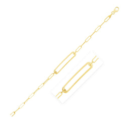 14k Yellow Gold High Polish Open Curved Paperclip Bracelet