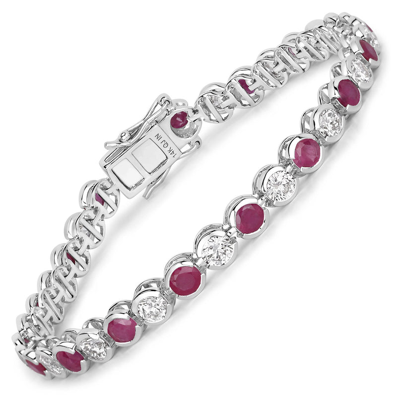 9.35 Carat Genuine Johnson Ruby and Lab Grown Diamond 14K White Gold Bracelet