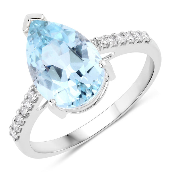 2.23 Carat Genuine Aquamarine And White Diamond 10K White Gold Ring