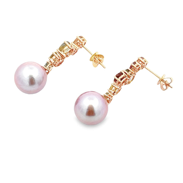 FW Pearl Tourmaline Dangle Earrings 18KT Rose Gold