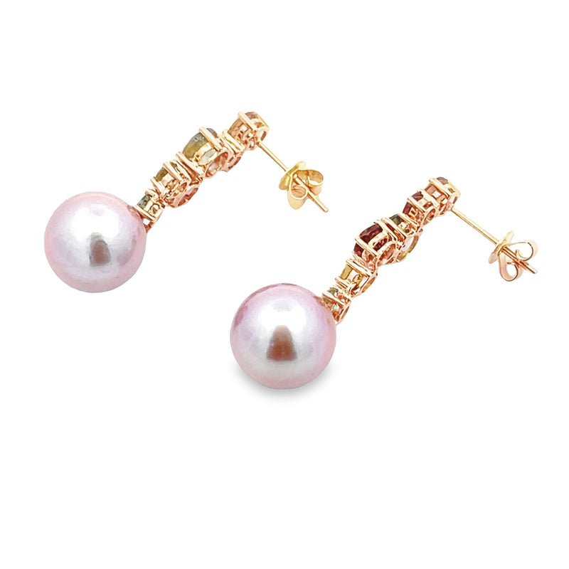 FW Pearl Tourmaline Dangle Earrings 18KT Rose Gold