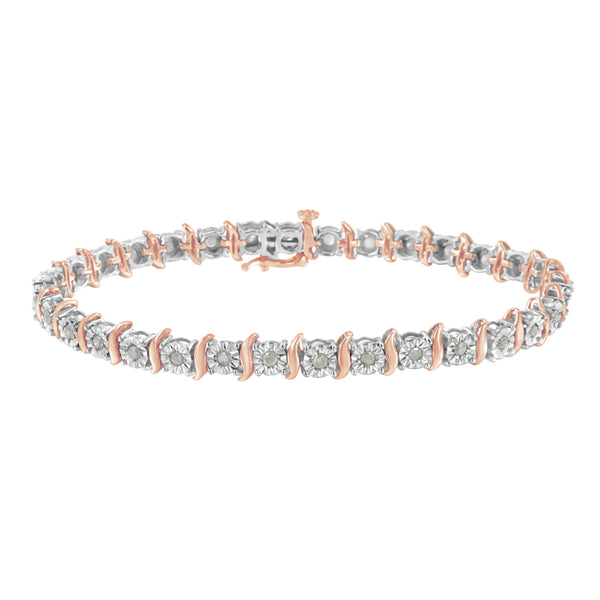 Two-Tone 10K Yellow Gold over .925 Sterling Silver 1.0 Cttw Diamond S-Curve Link Miracle-Set Tennis Bracelet (I-J Color, I3 Clarity) - 7"