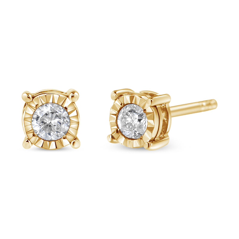 10K Yellow Gold over .925 Sterling Silver 1/5 Cttw Round Near Colorless Diamond Miracle-Set Stud Earrings (J-K Color, I2-I3 Clarity)