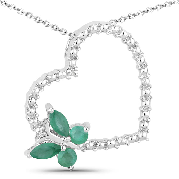 0.46 Carat Genuine Emerald and Created White Sapphire .925 Sterling Silver Pendant