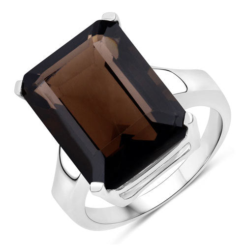 11.20 Carat Genuine Smoky Quartz .925 Sterling Silver Ring