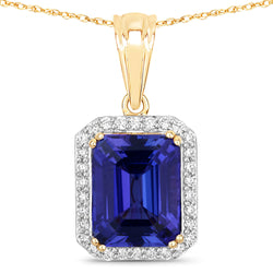 5.86 Carat Genuine Tanzanite and White Diamond 18K Yellow Gold Pendant