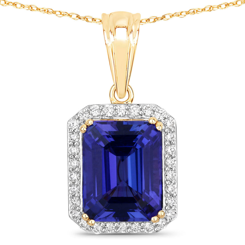 5.86 Carat Genuine Tanzanite and White Diamond 18K Yellow Gold Pendant