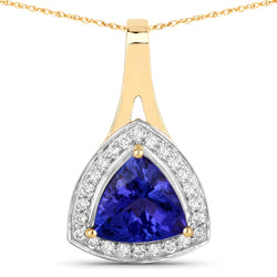 1.81 Carat Genuine Tanzanite and White Diamond 14K Yellow Gold Pendant