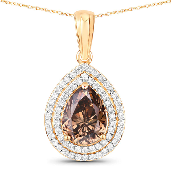 IGI Certified 2.01 Carat Genuine Brown Diamond Center and 0.29cttw White Diamond 18K Yellow Gold Pendant (2.30cttw)