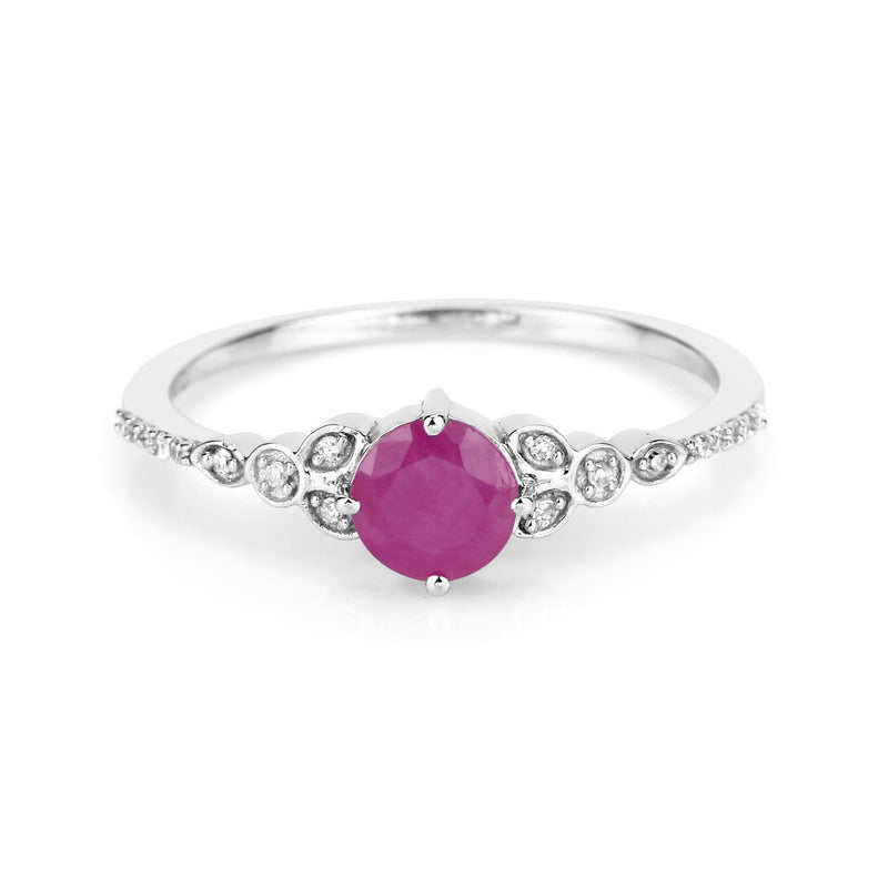 0.60 Carat Genuine Ruby and White Diamond 14K White Gold Ring