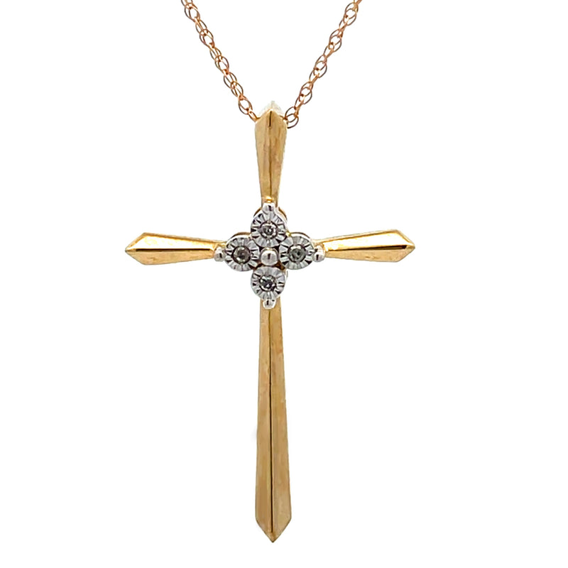 .02ct Diamond Cross Religious Pendant 10KT Yellow Gold