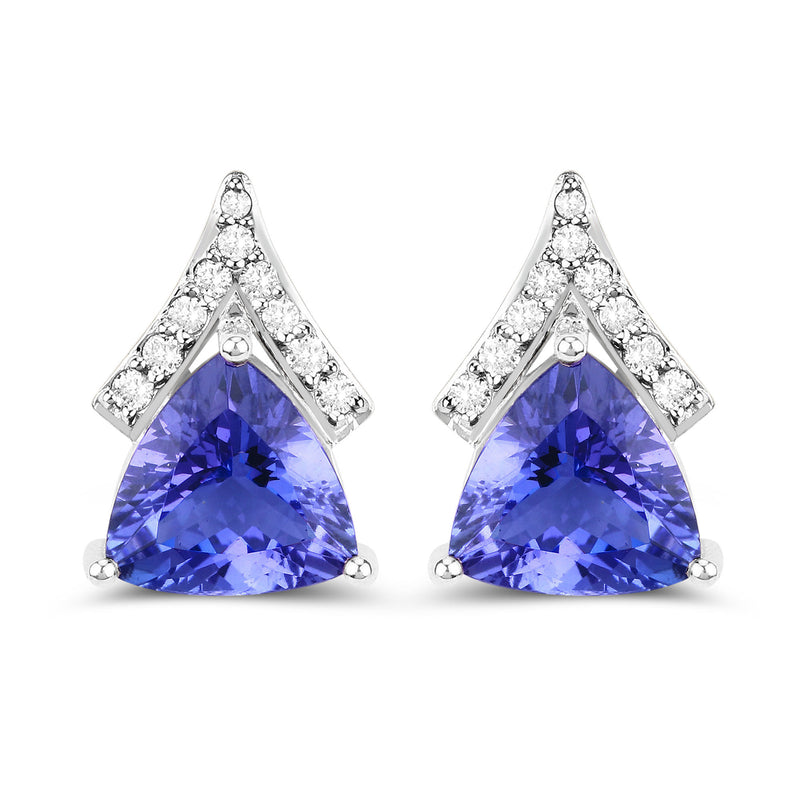 4.46 Carat Genuine Tanzanite and White Diamond 14K White Gold Earrings