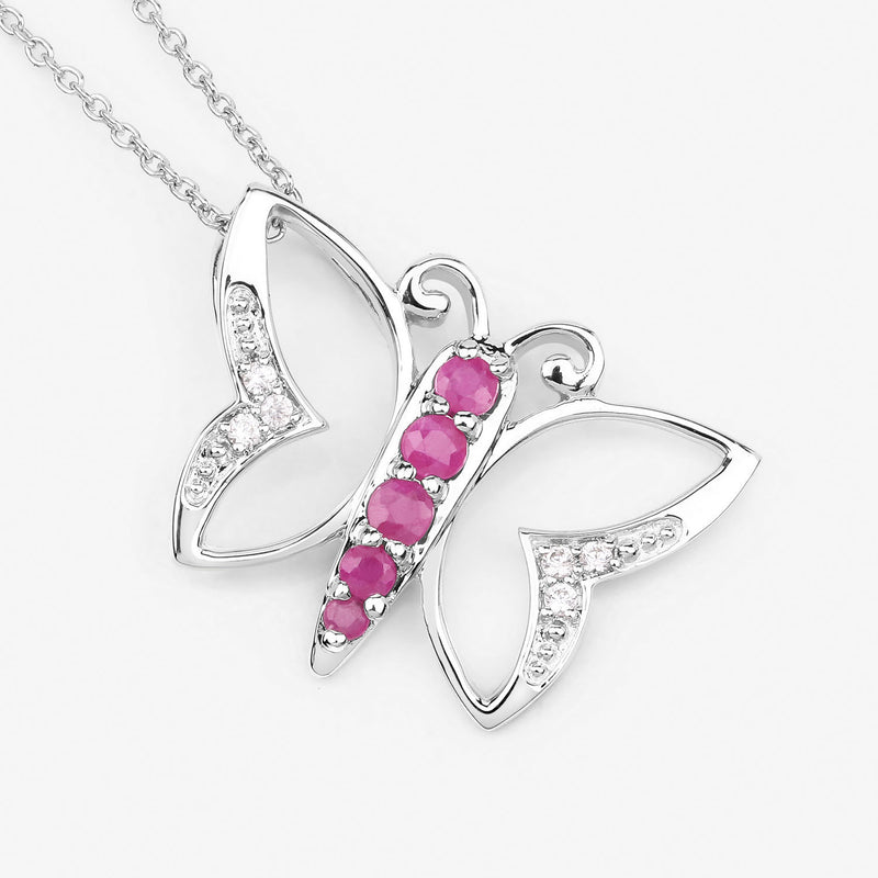 0.62 Carat Genuine Ruby and White Zircon .925 Sterling Silver Necklace