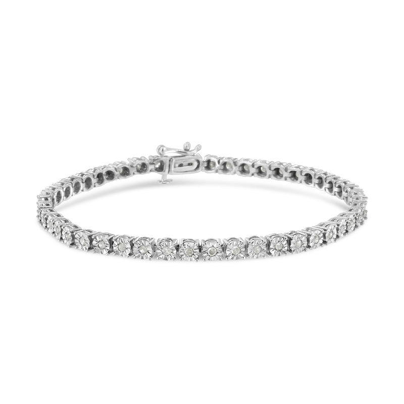 10k White Gold 1.0 Cttw Round-Cut Diamond Miracle Plate Tennis 7" Bracelet (I-J Color, SI2-I1 Clarity)