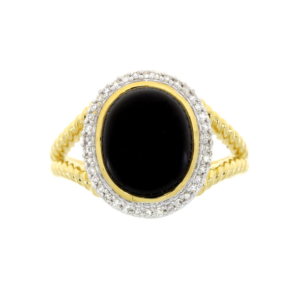 Genuine .11ct Onyx Diamond Ring 14KT Yellow Gold