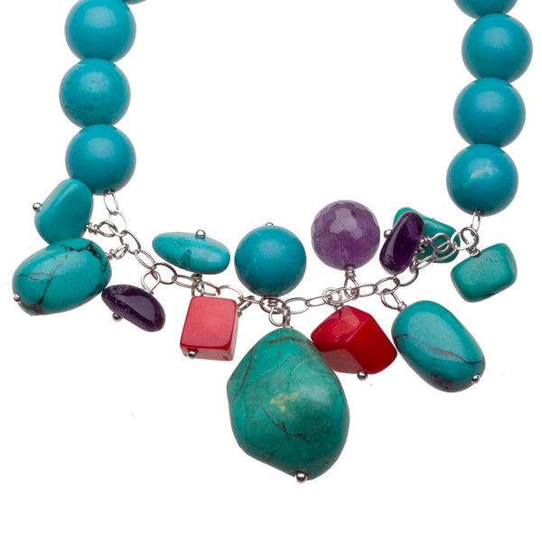 V3 Jewelry Sterling Silver with Turquoise and Gemstone Stretch Bracelet