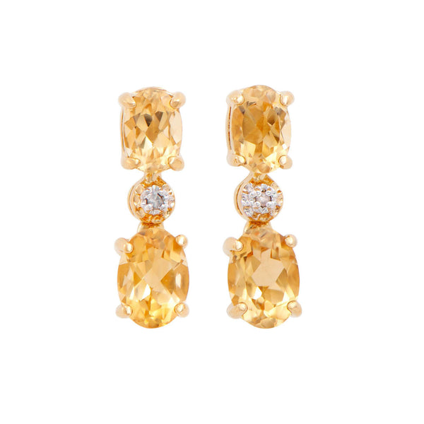 2.22 ctw Citrine & Diamonds 18K Gold Plated Designer Earrings