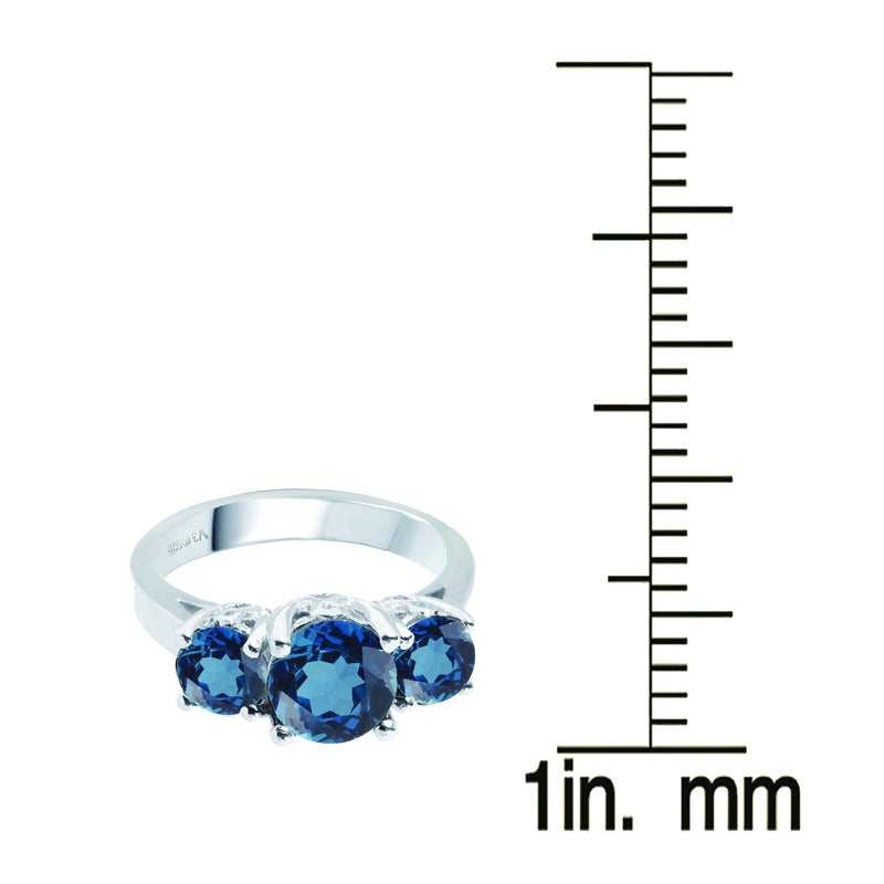V3 Jewelry Natural London Blue Topaz & Sterling Silver Three-Stone Ring