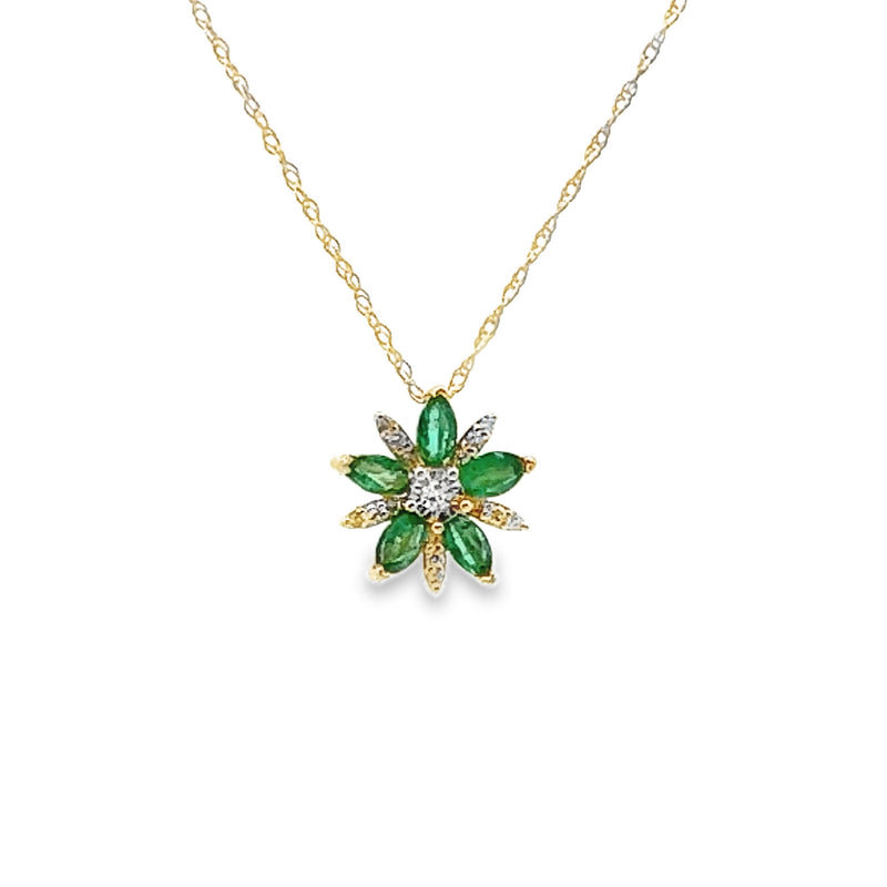 .28ct Emerald Diamond Flower Pendant 10KT Yellow Gold